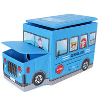 Kids Foldable Storage Box - School Bus Design Blue
