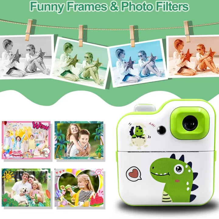 Kids Dinosaur Instant Digital Print Camera With Lights