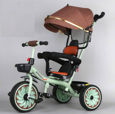 Kids 2in1 Push Stroller Tricycle With Canopy - Green