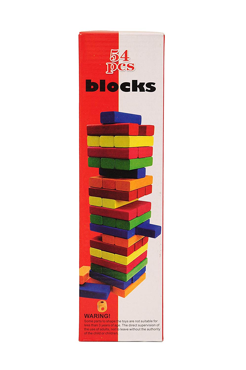 Wooden Block Stacking Game with Dice - 54 Pieces