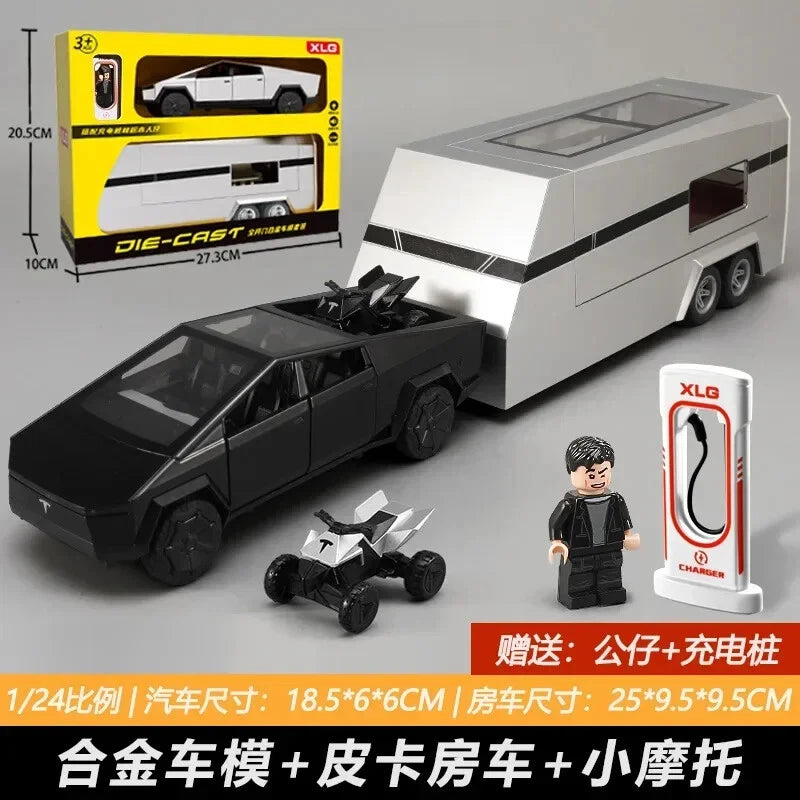 1:24 Diecast Tesla Pickup Truck With Trailer & Bike
