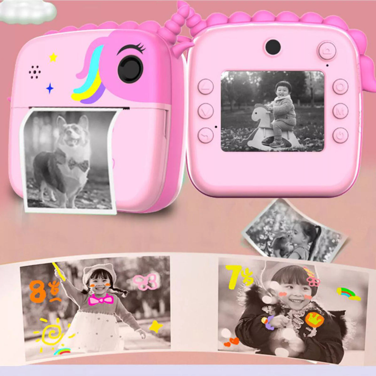 Kids Dual Lens Unicorn Instant Digital Printing Camera