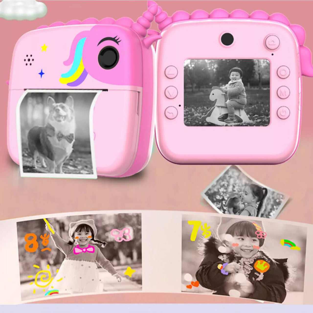 Kids Dual Lens Unicorn Instant Digital Printing Camera