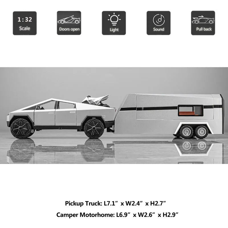 1:32 Diecast Tesla Pickup Truck With Bike & Trailer