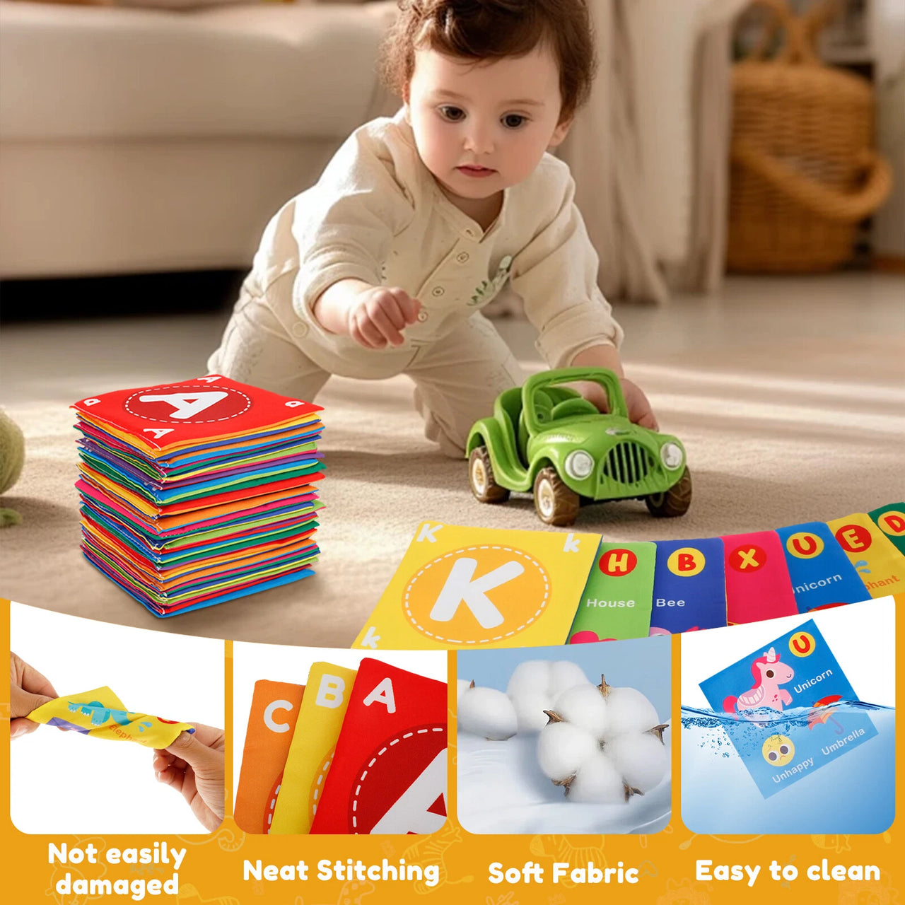 26Pcs Toddlers Soft Alphabet Cards With Storage Bag
