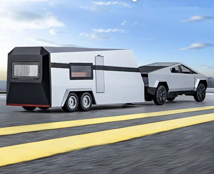 1:32 Diecast Tesla Pickup Truck With Bike & Trailer