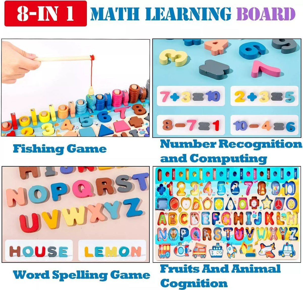 Wooden 8in1 Alpha-Numeric Pairing Board