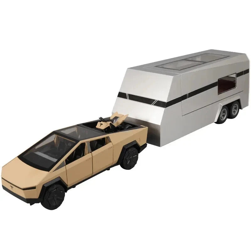 1:24 Diecast Tesla Pickup Truck With Trailer & Bike