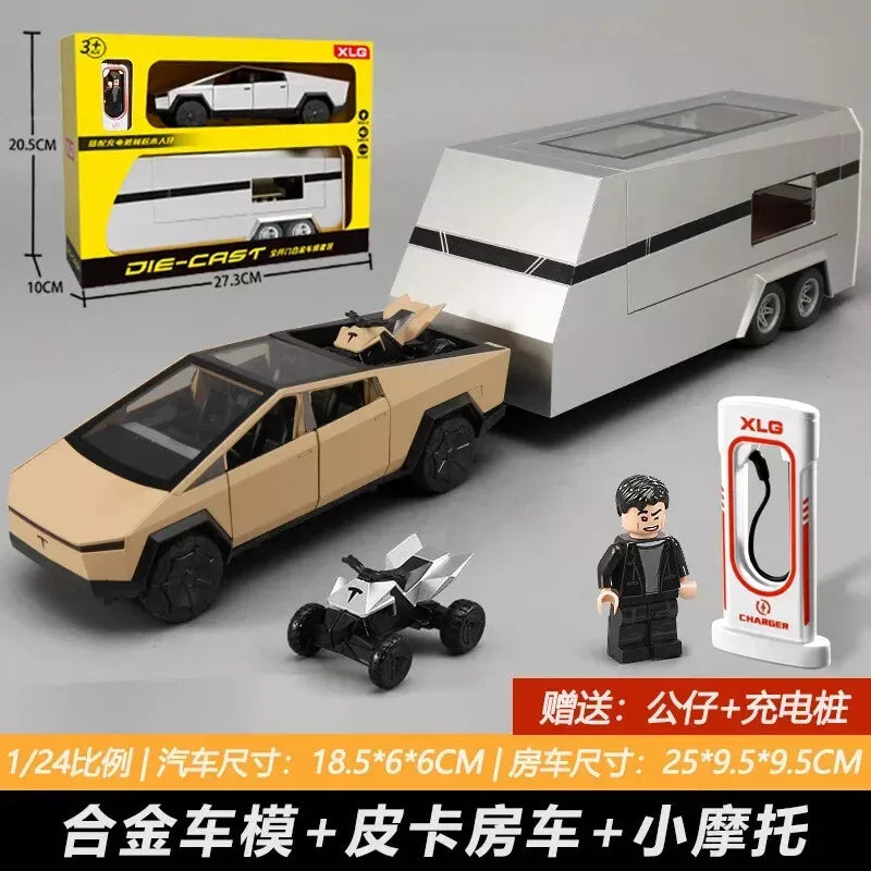 1:24 Diecast Tesla Pickup Truck With Trailer & Bike
