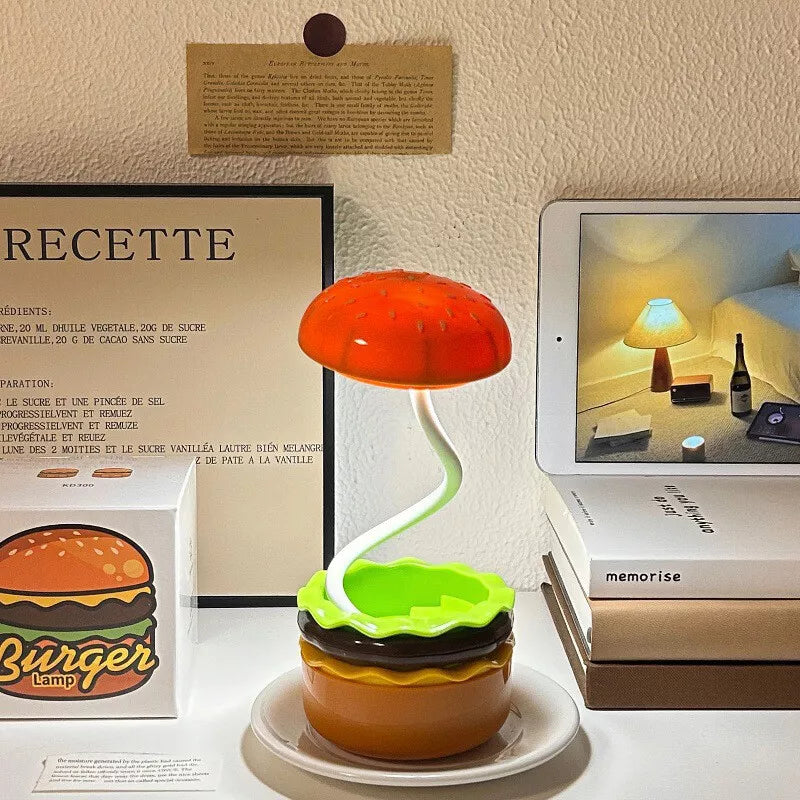 Rechargeable Cute Burger Table Lamp With Sharpener