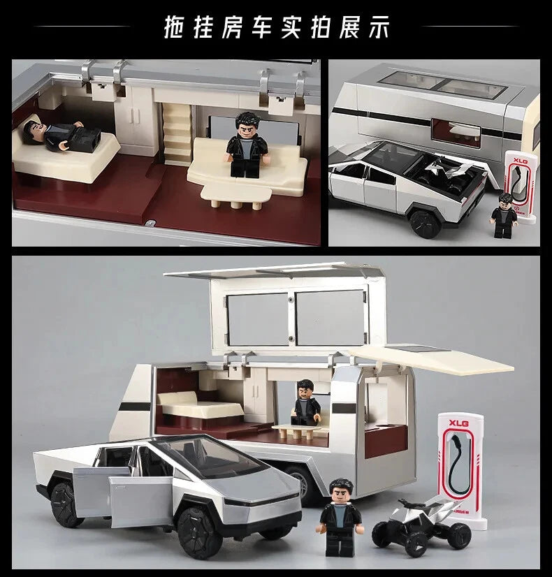 1:24 Diecast Tesla Pickup Truck With Trailer & Bike