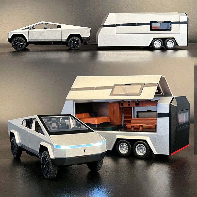 1:32 Diecast Tesla Pickup Truck With Bike & Trailer