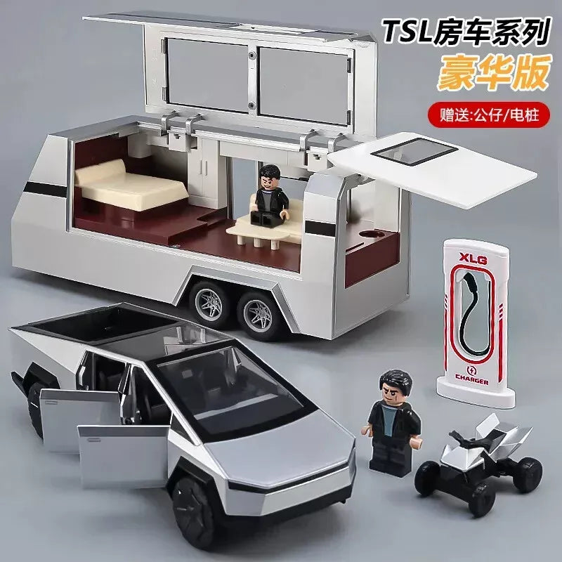 1:24 Diecast Tesla Pickup Truck With Trailer & Bike