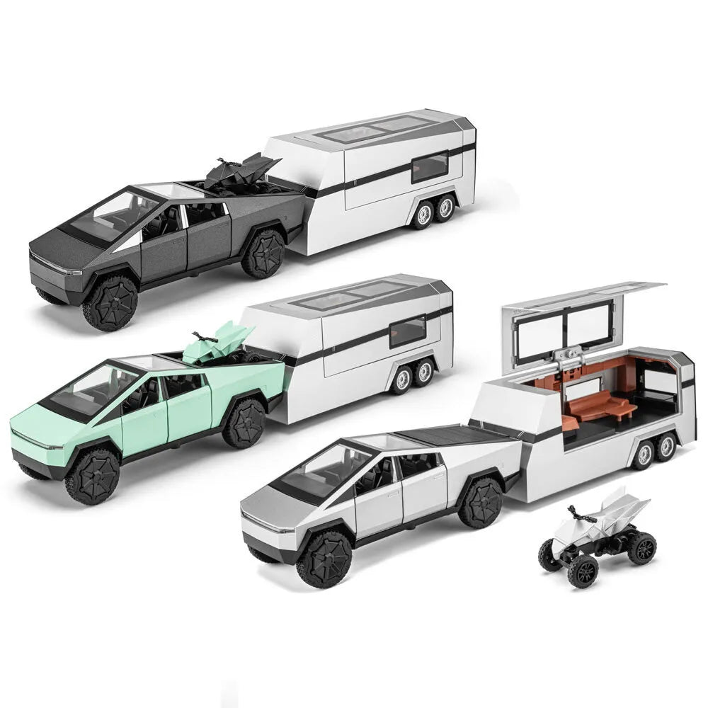 1:32 Diecast Tesla Pickup Truck With Bike & Trailer