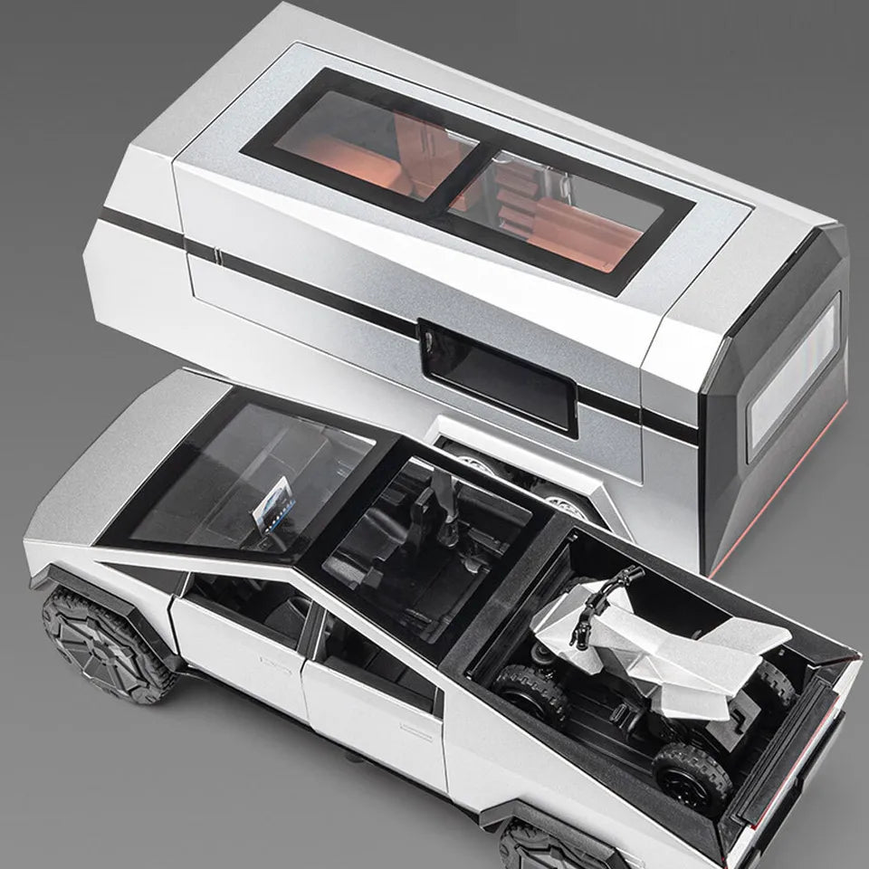 1:32 Diecast Tesla Pickup Truck With Bike & Trailer