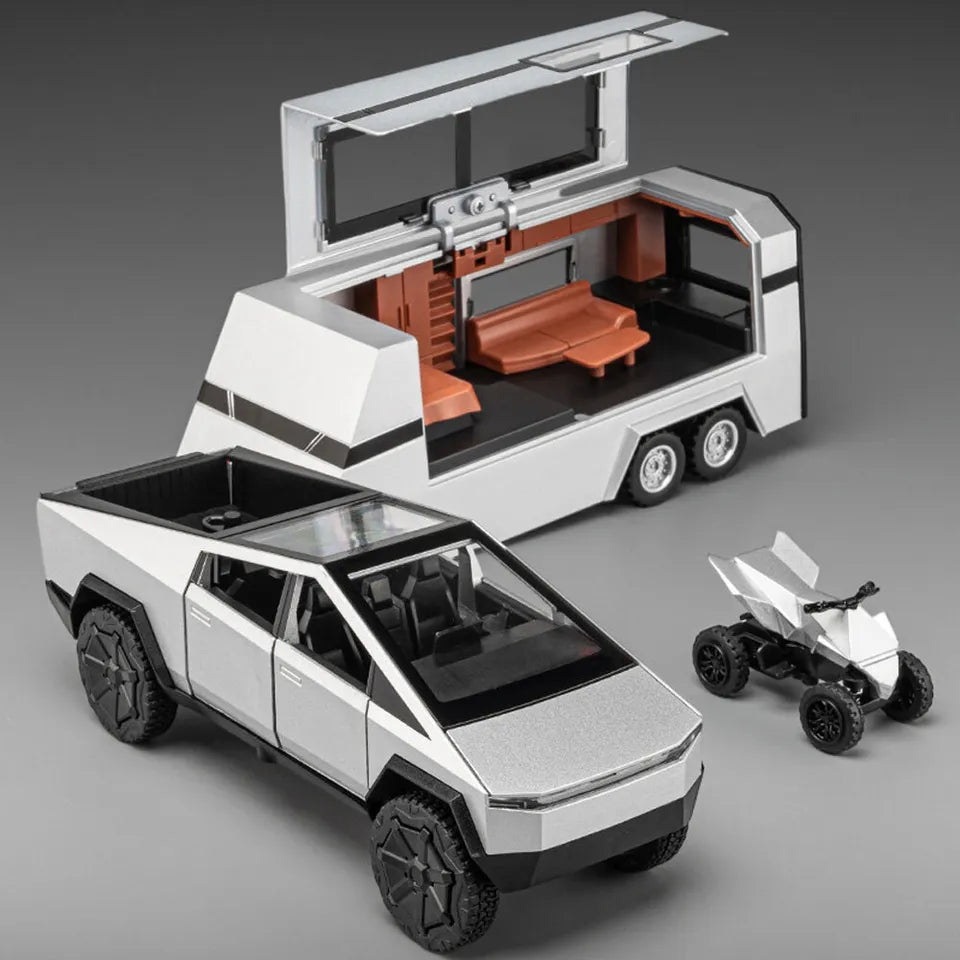 1:32 Diecast Tesla Pickup Truck With Bike & Trailer