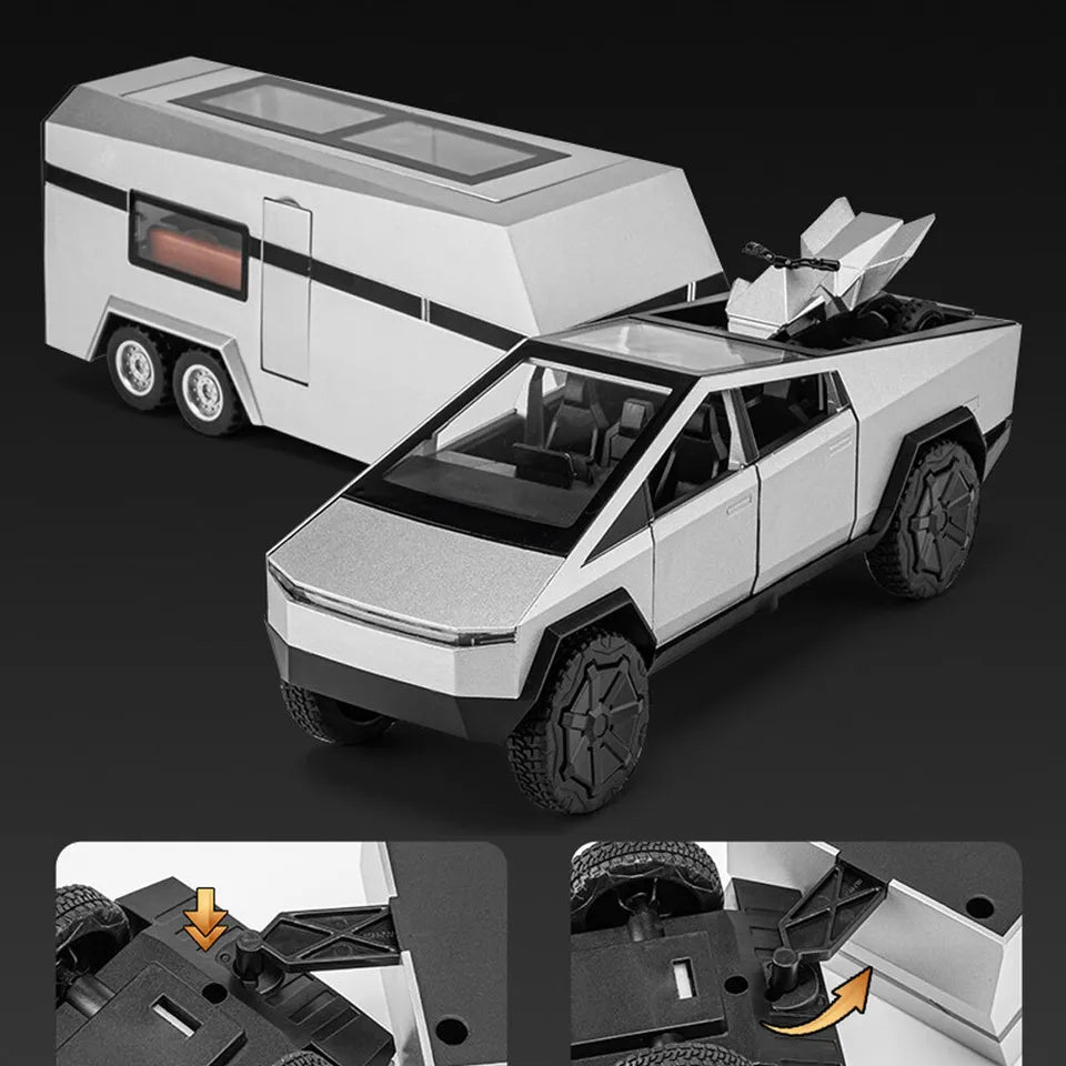 1:32 Diecast Tesla Pickup Truck With Bike & Trailer