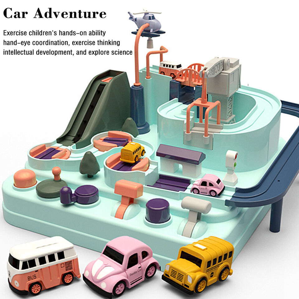 Manual Mechanical Car Adventure Track Set - 4Pcs Assorted Cars