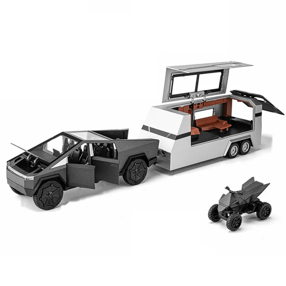 1:32 Diecast Tesla Pickup Truck With Bike & Trailer