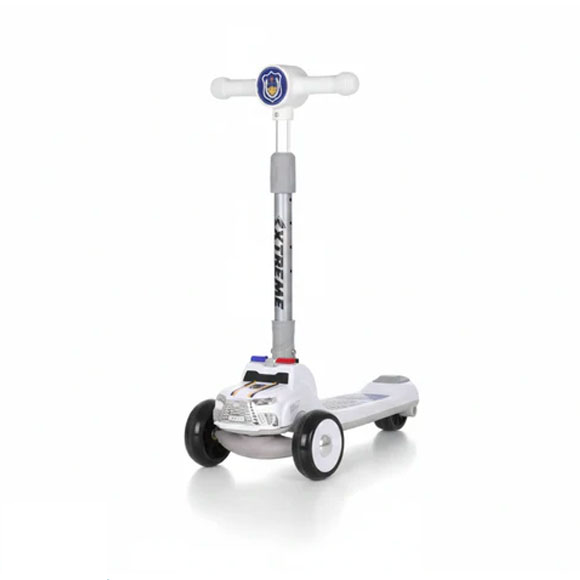 Police Themed Adjustable Height Kids Scooter With Light & Music - White