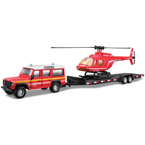 Bburago Diecast Defender With Trailer Helicopter