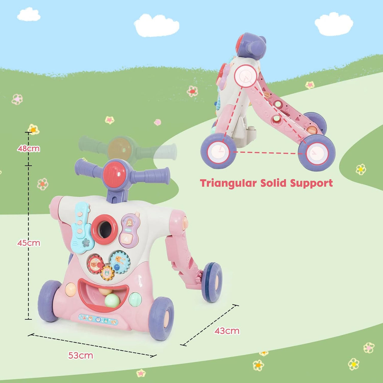 6in1 Multi-functional Baby Activity Musical Walker - Pink