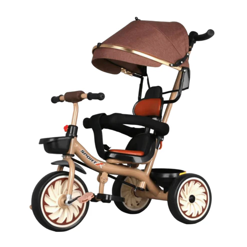 Kids 2in1 Push Stroller Tricycle With Canopy - Brown