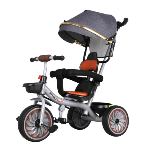 Kids 2in1 Push Stroller Tricycle With Canopy - Gray