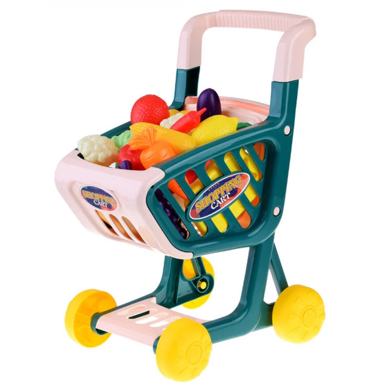 32Pcs Kids Pretend Super Market Shopping Cart