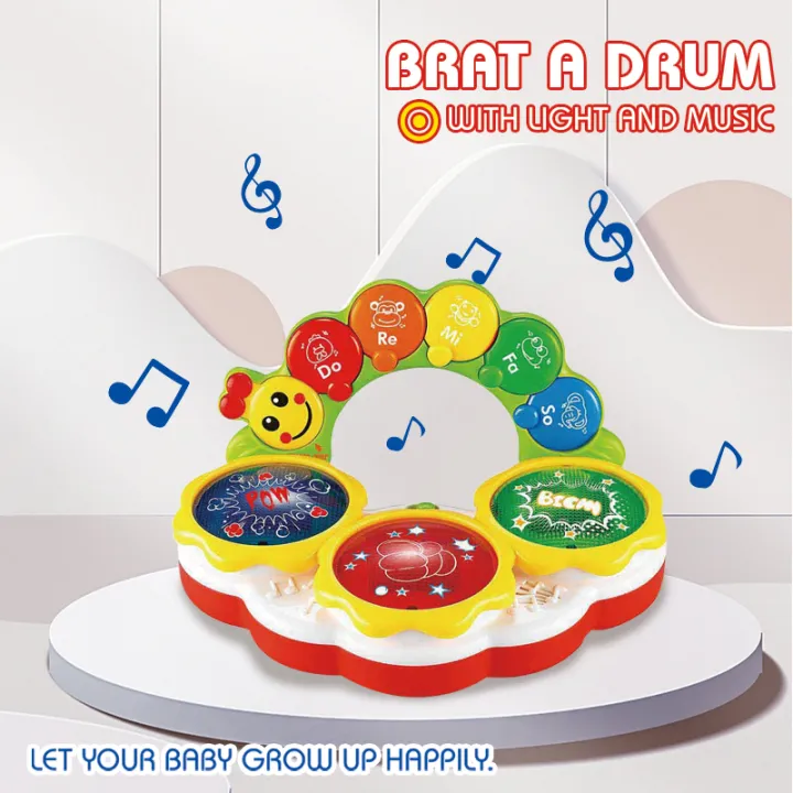 Toddlers Musical Drum With Foldable Handle & Lights