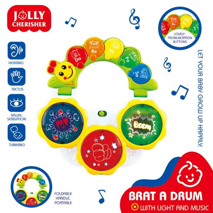 Toddlers Musical Drum With Foldable Handle & Lights