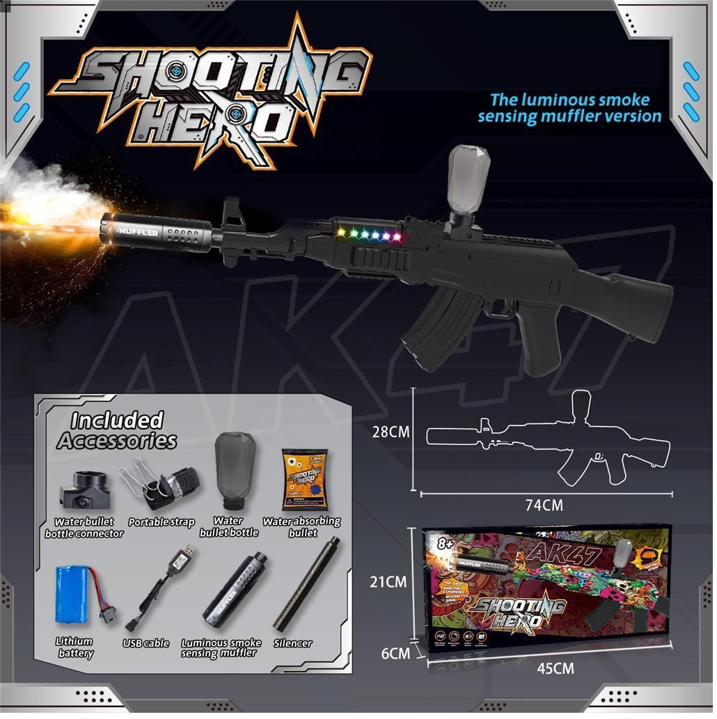 AK47 Rechargeable Gel Blaster Shooting Gun With Smoke Silencer