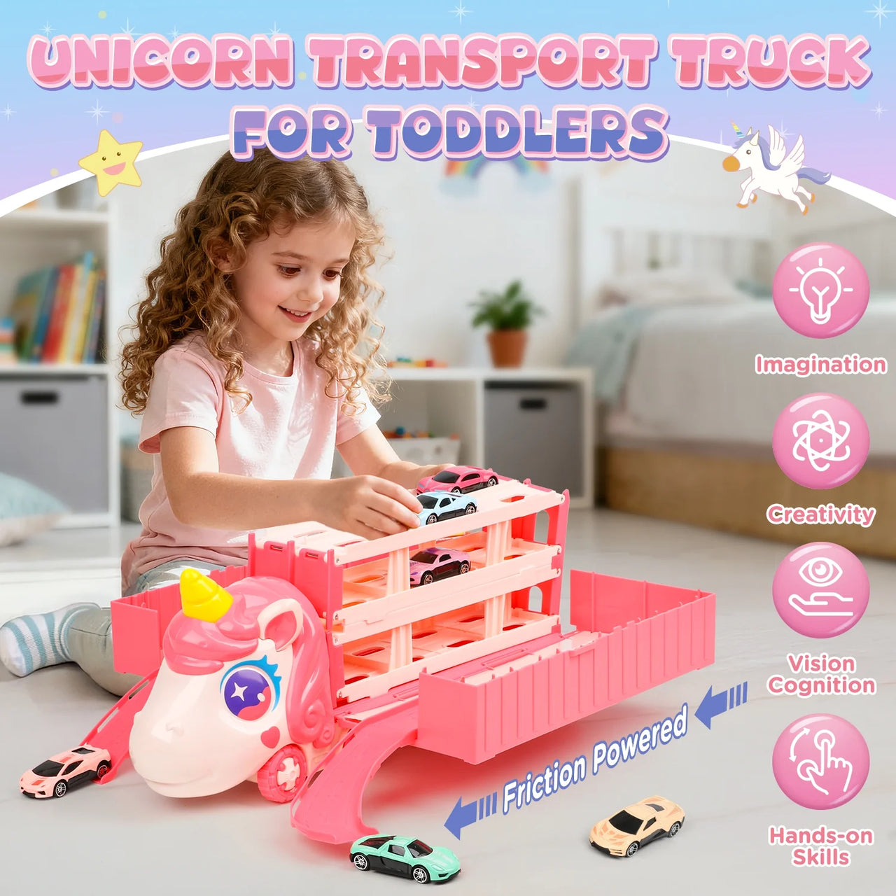 Foldable Unicorn Container Truck Track With 2Pcs Cars