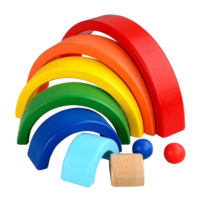 Wooden Rainbow Blocks Stacking - 9Pcs