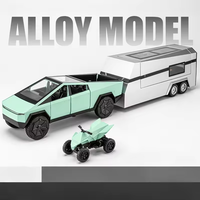 1:24 Diecast Tesla Pickup Truck Model With Trailer & Miniature