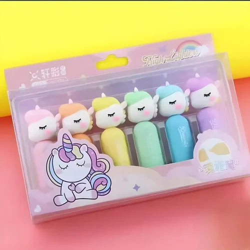 6Pcs Unicorn Themed Colorful Highlighter