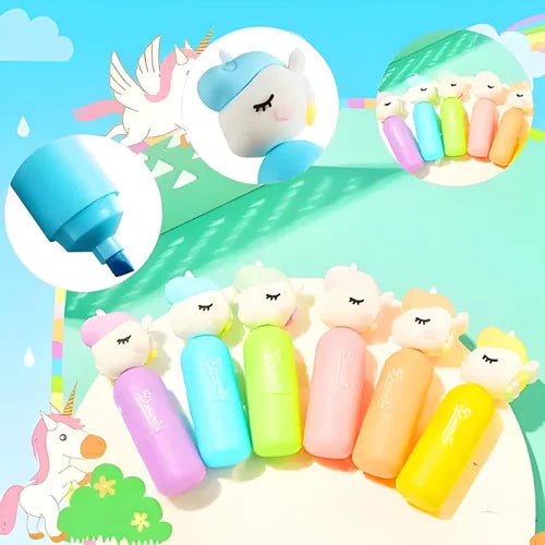 6Pcs Unicorn Themed Colorful Highlighter