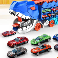2in1 Foldable Dinosaur Transport Truck With 2Pcs Alloy Cars