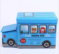 Kids Foldable Storage Box - School Bus Design Blue