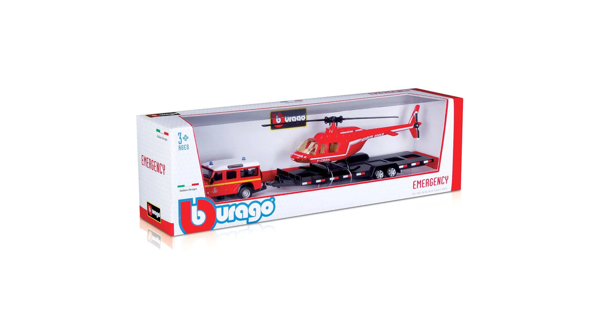 Bburago Diecast Defender With Trailer Helicopter